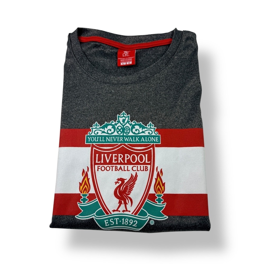 Liverpool FC Mens T‎ Shirt Gray Red White Crest Logo Short Sleeve Size Large